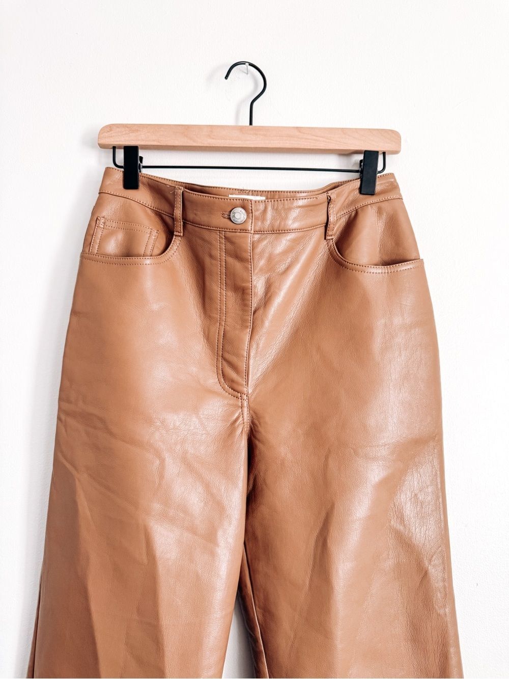 Aritzia Wilfred Melina Vegan Leather Pants Cognac Brown Size 10 - Picture 2 of 6